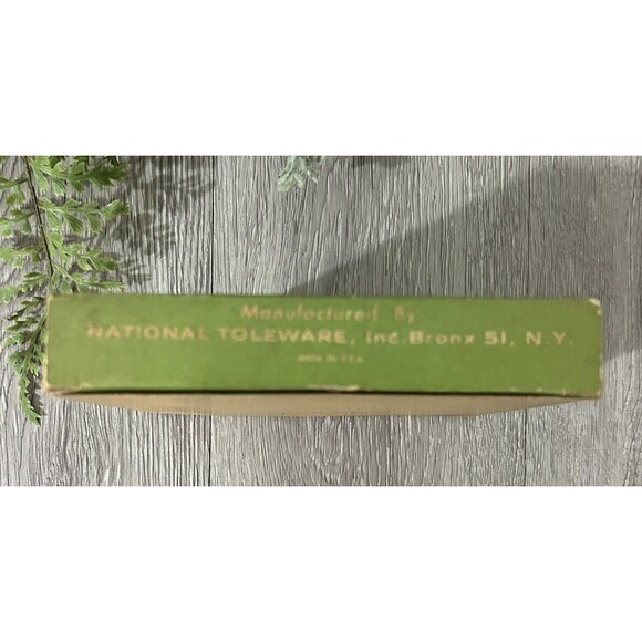 Vintage Metal Tole Ware Coasters In Original Box Green White Floral Set of 8 - Picture 6 of 13